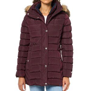 Tommy Hilfiger Faux-Fur-Trim Hooded Winter Puffer Coat Aubergine S